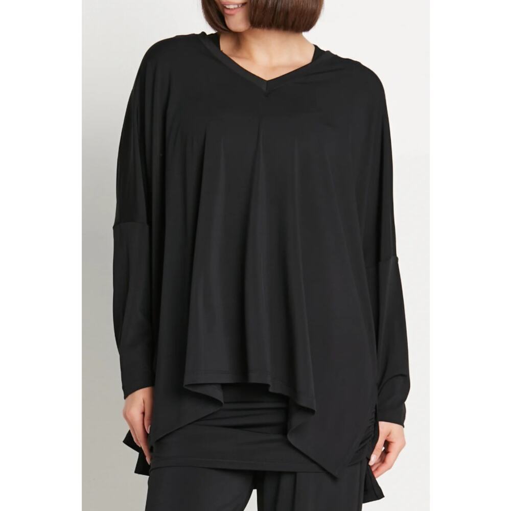 Planet By Lauren G Matte Jersey Nu V Neck Top Long Sleeve Black One Size